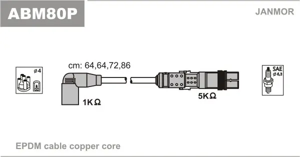 Przewody wysokiego napięcia komplet JANMOR ABM80P ABM80 Premium